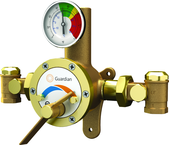 Guardian tempering valve blends hot and cold water to deliver tepid water. Flow capacity is 3.0 to 34 GPM, for use with a single emergency shower, or multiple eyewash, eye/face wash, eyewash/drench hose or drench hose units. - Apex Tool & Supply