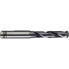 6.3 mm Dia. × 8 mm Shank × 34 mm Flute Length × 79 mm OAL, 3xD, TiAlN, 2xD Flute, Coolant Thru, H6 Solid Carbide Drill - Exact Industrial Supply