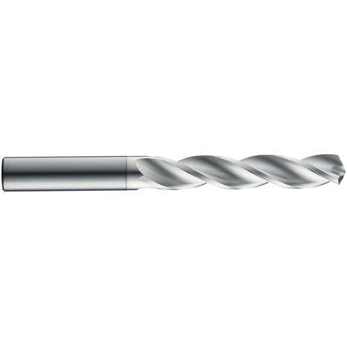 3.2 mm Dia. × 6 mm Shank × 28 mm Flute Length × 66 mm OAL, 5xD, 124°, TB, 3 Flute, External, Round Solid Carbide Drill