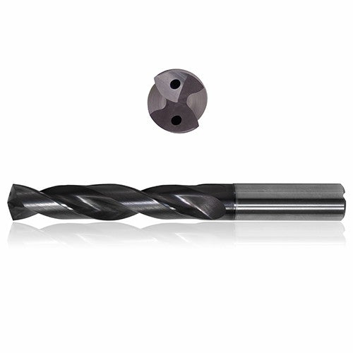 0.4055 mm Dia. × 12 mm Shank × 71 mm Flute Length × 118 mm OAL, 5xD, 140°, Sistral, 2 Flute, Coolant Thru, h6, Cylindrical, Solid Carbide Drill