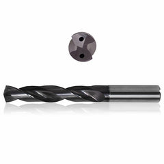 0.4055 mm Dia. × 12 mm Shank × 71 mm Flute Length × 118 mm OAL, 5xD, 140°, Sistral, 2 Flute, Coolant Thru, h6, Cylindrical, Solid Carbide Drill