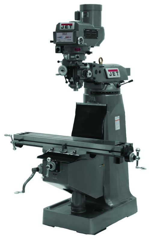 JTM-1050 Mill With ACU-RITE 200S DRO With X-Axis Powerfeed, Power Draw Bar and 8" Riser Block - Apex Tool & Supply