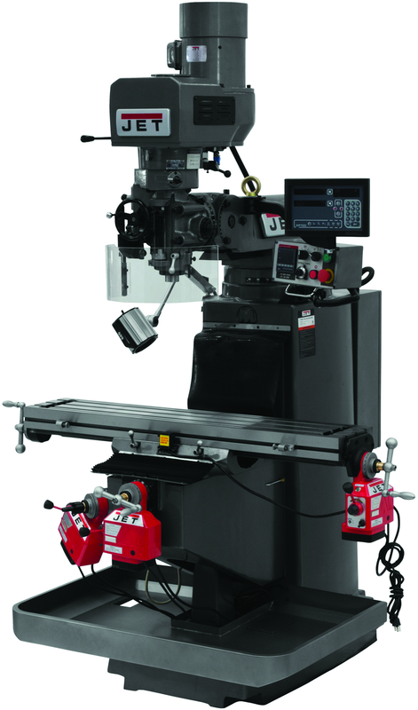 JTM-949EVS Mill With 3-Axis Newall DP700 DRO (Knee) With X and Y-Axis Powerfeeds and Air Powered Draw Bar - Apex Tool & Supply