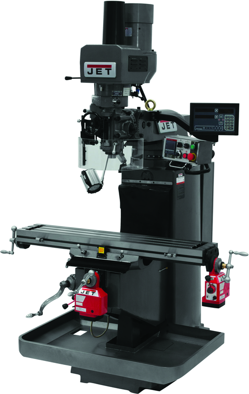 JTM-949EVS Mill With 3-Axis Newall DP700 DRO (Quill) With X and Y-Axis Powerfeeds and Air Powered Draw Bar - Apex Tool & Supply