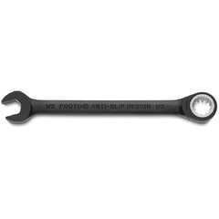 Proto Black Chrome Combination Non-Reversible Ratcheting Wrench 1/2″ - Spline - Apex Tool & Supply