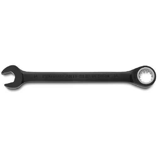 Proto Black Chrome Combination Non-Reversible Ratcheting Wrench 14 mm - Spline - Apex Tool & Supply