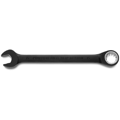 Proto Black Chrome Combination Non-Reversible Ratcheting Wrench 15 mm - Spline - Apex Tool & Supply