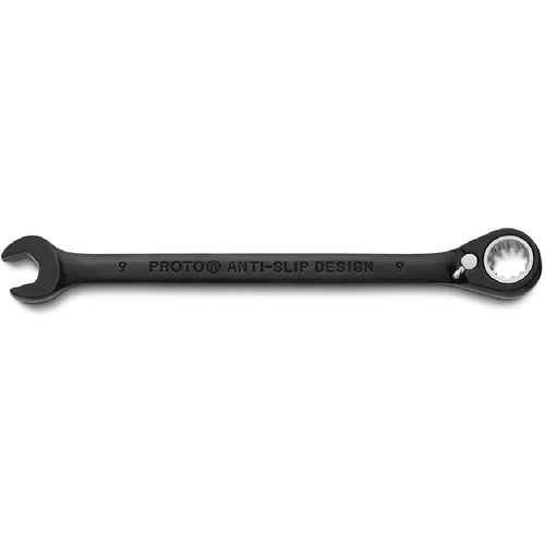 Proto Black Chrome Combination Reversible Ratcheting Wrench 9 mm - Spline - Apex Tool & Supply