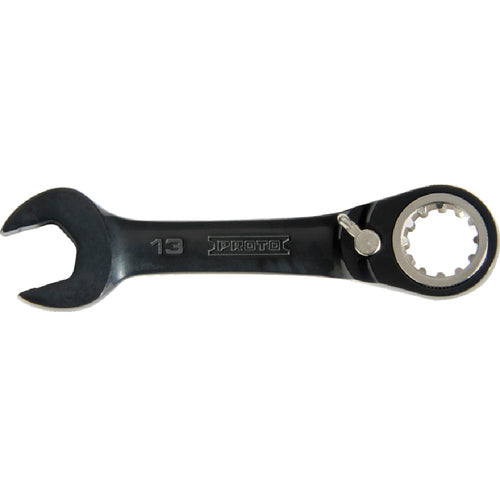 Proto Black Chrome Combination Stubby Reversible Ratcheting Wrench 13 mm - Spline - Apex Tool & Supply
