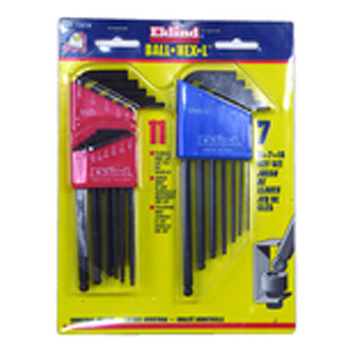 18 Pieces-0.050″-1/4″ & 1.5 mm-6 mm Long Arm Style - Ball End Hex Key Set - Apex Tool & Supply