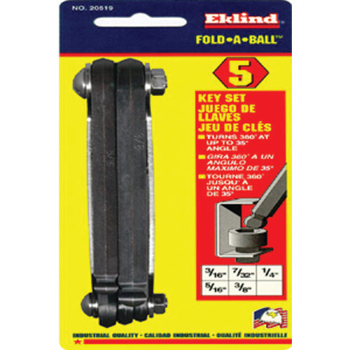 5 Pieces-3/16″-3/8″ Fold Up Style - Ball End Hex Key Set - Apex Tool & Supply