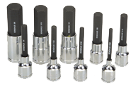 9 Piece - 4; 5; 6; 7; 8; 10; 12; 14; 17mm - 2" OAL - Pro Hold® Metric Socket Bit Set - Apex Tool & Supply