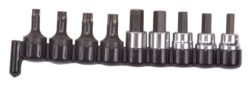 9 Piece - #29150 - 3/8'' Drive - Includes: 1/4; 3/8 Hex; 7; 8; 10mm Hex; T40; T45; T47; T50 Torx - Socket Drive Hex & Torx Bit Set - Apex Tool & Supply