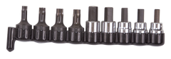9 Piece - #29150 - 3/8'' Drive - Includes: 1/4; 3/8 Hex; 7; 8; 10mm Hex; T40; T45; T47; T50 Torx - Socket Drive Hex & Torx Bit Set - Apex Tool & Supply