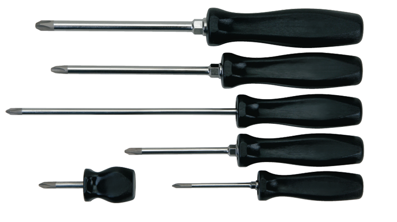 6 Piece - Phillips® Screwdriver Set - Includes: 6-1/4 #1; 7-5/16 #2; 12 #2; 10-1/2 #3; 10-3/4 #4; 3-1/2 #2 - Apex Tool & Supply