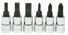 6 Piece - #9309068 - #0; #1; #2 Phillips; 5/32; 7/32; 9/32" Slotted - 1/4" Drive - Socket Drive Hex Bit Set - Apex Tool & Supply