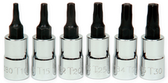 6 Piece - #9309082 - T10; T15; T20; T25; T27; T30 - 1/4" Drive - Socket Drive Torx Bit Set - Apex Tool & Supply