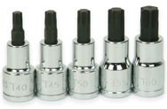 5 Piece - #9329080 - T40; T45; T50; T55; T60 - 1/2" Drive - Socket Drive Torx Bit Set - Apex Tool & Supply