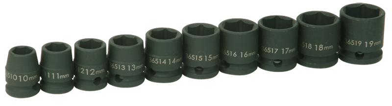 9 Piece - #9369062 - 10 to 19mm - 3/8" Drive - 6 Point - Metric Impact Socket Set - Apex Tool & Supply
