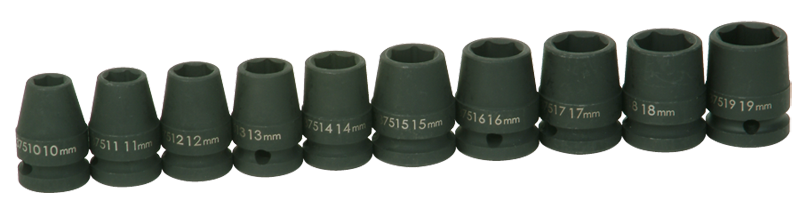 10 Piece - #9379108 - 10 to 19mm - 1/2" Drive - 6 Point - Impact Socket Set - Apex Tool & Supply