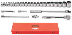 29 Piece - #9323644 - 10 to 21mm - 1/2" Drive - 12 Point - Metric Socket Set - Apex Tool & Supply