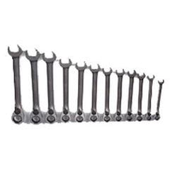 Snap-On/Williams Reverse Ratcheting Wrench Set -- 12 Pieces; 12PT Chrome Plated; Includes Sizes: 8; 9; 10; 11; 12; 13; 14; 15; 16; 17; 18; 19mm; 5° Swing - Apex Tool & Supply