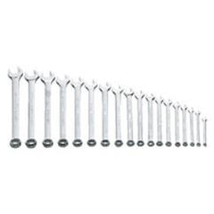 Snap-On/Williams Metric Combination Wrench Set -- 18 Pieces; 12PT Satin Chrome; Includes Sizes: 7; 8; 9; 10; 11; 12; 13; 14; 15; 16; 17; 18; 19; 20; 21; 22; 23; 24mm - Apex Tool & Supply