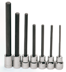 7 Piece - #9320551 - 1/8; 5/32; 3/16; 7/32; 1/4; 5/16; 3/8" - 3/8" Drive - Socket Drive Extra Long Hex Bit Set - Apex Tool & Supply