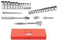 29 Piece - #9323316 - 8 to 19mm - 3/8'' Drive - 6 Point - Metric Standard & Deep Socket Set - Apex Tool & Supply