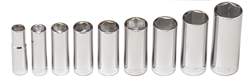 9 Piece - #304 - 3/8 to 7/8" - 3/8'' Drive - 6 Point - Deep Socket Set - Apex Tool & Supply