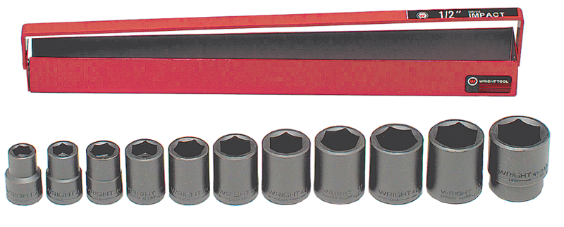 11 Piece - #411 - 7/16 to 1-1/16" - 1/2'' Drive - 6 Point - Impact Socket Set - Apex Tool & Supply