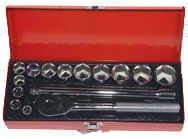 16 Piece - #A42 - 7/16 to 1-1/4" - 1/2'' Drive - 6 Point - Socket Set - Apex Tool & Supply
