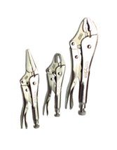 Locking Plier Set -- 3pc. Chrome Plated- Includes: 5"; 10" Curved Jaw / 6" Long Nose - Apex Tool & Supply