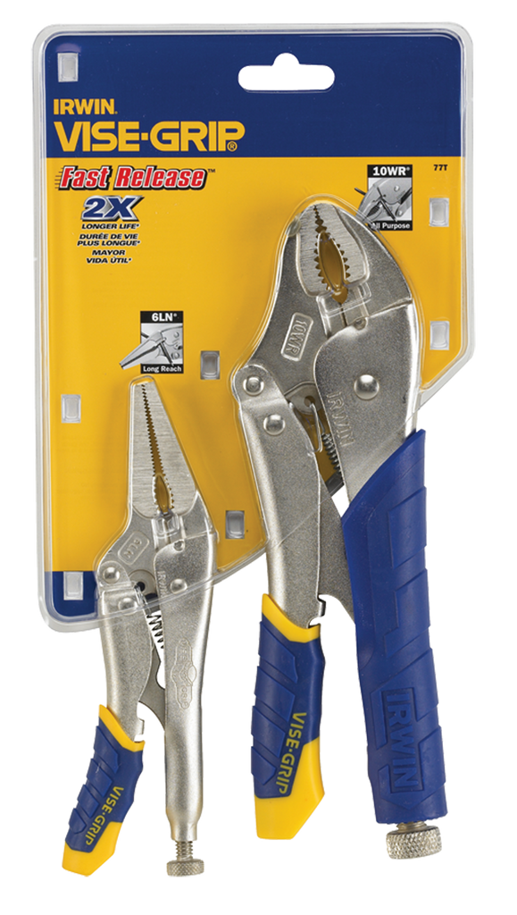 Fast Release Curved Jaw Locking Pliers Set -- 2 Pieces -- Includes: 10" Curved Jaw & 6" Long Nose - Apex Tool & Supply