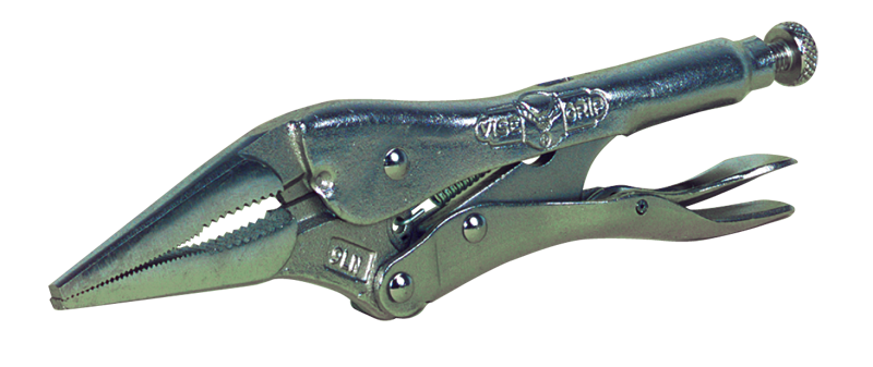 Long Nose Locking Pliers with Wire Cutter -- #9LN Plain Grip 3'' Capacity 9'' Long - Apex Tool & Supply