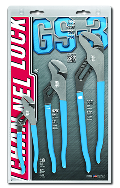 Channellock Tongue & Groove Plier Set -- #GS3; 3 Pieces; Includes: 6-1/2"; 9-1/2"; 12" - Apex Tool & Supply