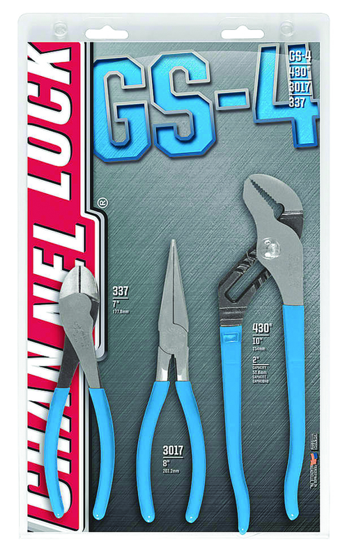 Channellock Combo Pliers Set -- #GS4; 3 Pieces; Includes: 7-1/2" Long Nose; 7" Cutting; 10" Tongue & Groove - Apex Tool & Supply