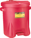 #937FL -- 14 Gallon Poly Oily Waste Can -- Self closing lid with foot lever -- Red HDPE - Apex Tool & Supply