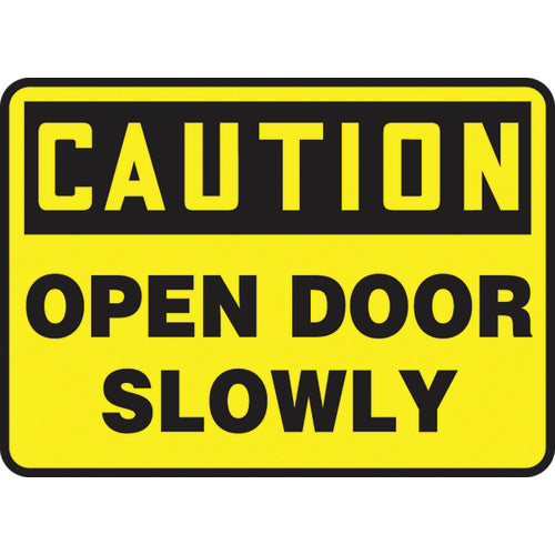 Sign, Caution Open Door Slowly, 10″ × 14″, Aluminum - Apex Tool & Supply
