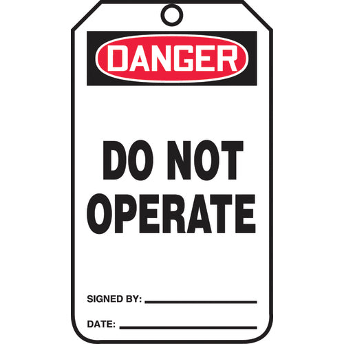 Safety Tag, Danger Do Not Operate , 25/Pk, Cardstock - Apex Tool & Supply