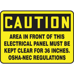 Sign, Caution Area In Front Of This Electrical Panel Must Be, 10″ × 14″, Aluminum - Apex Tool & Supply
