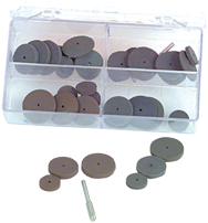 #707 Resin Bonded Rubber Kit - Small Wheel & Mandrel - Various Shapes - Equal Assortment Grit - Apex Tool & Supply