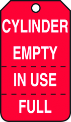 Cylinder Tag, Cylinder Empty, In Use, Full (Perforated), 25/Pk, Plastic - Apex Tool & Supply