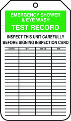 Inspection Record Tag, Emergency Shower & Eye Wash Test Record, 25/Pk, Plastic - Apex Tool & Supply