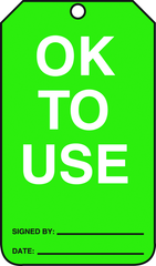 Cylinder Tag, OK To Use, 25/Pk, Plastic - Apex Tool & Supply