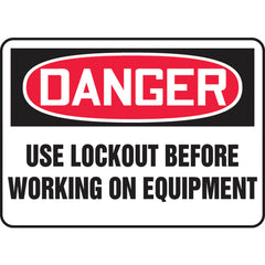 Sign, Danger Use Lockout Before Working On Equipment, 7″ × 10″, Vinyl - Apex Tool & Supply