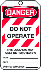 Lockout Tag, Danger Do Not Operate, 25/Pk, Plastic - Apex Tool & Supply