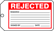 Production Control Tag, Rejected, 25/Pk, Plastic - Apex Tool & Supply
