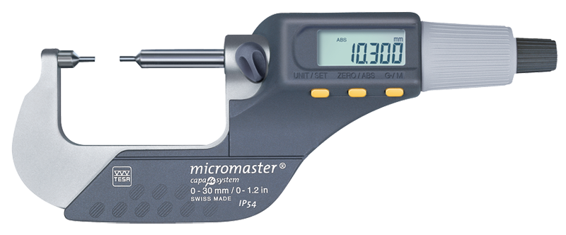 0 - 1.2" / 0 - 30mm Measuring Range - .00005/.001mm Resolution - Friction Thimble - Carbide Face - Electronic Spline Micrometer - Apex Tool & Supply