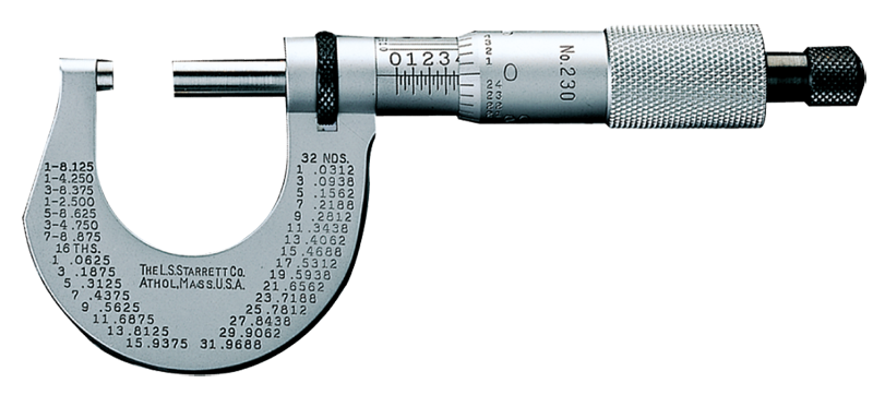 #T230XRL - 0 - 1'' Measuring Range - .001 Graduation - Ratchet Thimble - Carbide Face - Outside Micrometer - Apex Tool & Supply